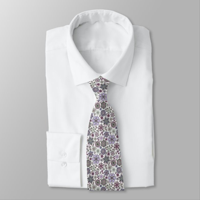 Retro Pastel Pink Purple Floral Seamless Pattern Tie (Tied)