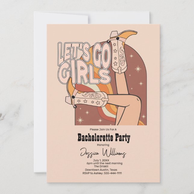 Retro Pastel Pink Rodeo Bachelorette Party Invitation (Front)
