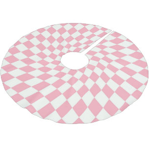 Retro Pastel Pink Warped Checks Chequered Dorm   Brushed Polyester Tree Skirt
