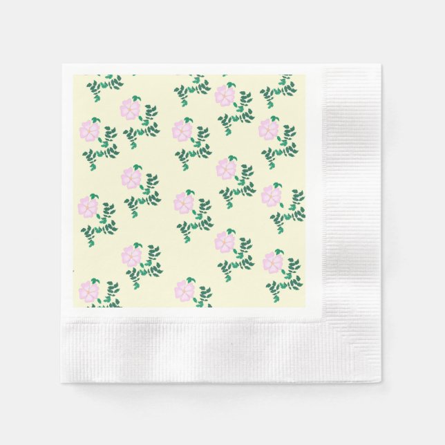 Retro Pastel Pink Wild Rose Flower Pattern  Napkin (Front)