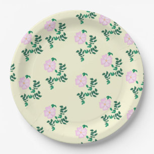 Retro Pastel Pink Wild Rose Flower Pattern   Paper Plate