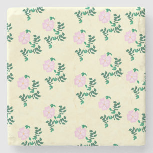Retro Pastel Pink Wild Rose Flower Pattern Stone Coaster
