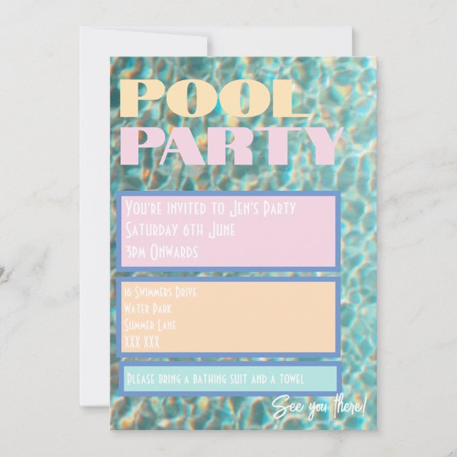 Retro Pastel Pool Party Invitation (Front)