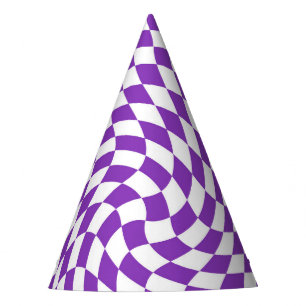 Retro Pastel Purple & White Chequered Party Hat