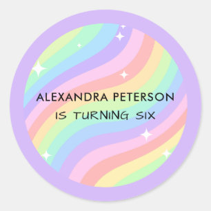Retro Pastel Rainbow 6th Birthday Party Classic Round Sticker