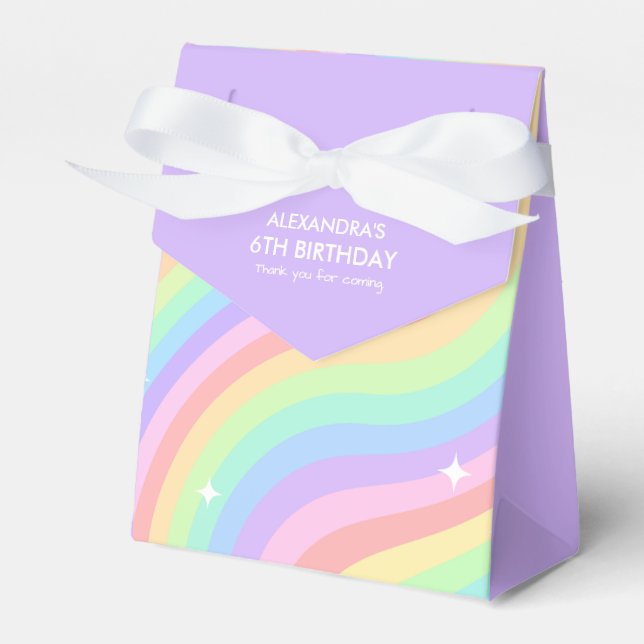 Retro Pastel Rainbow 6th Birthday Party Favour Box (Front Side)