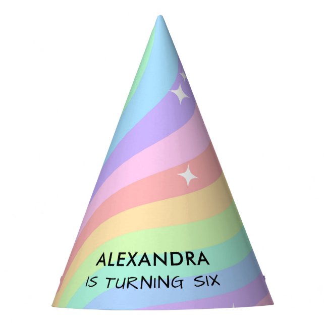 Retro Pastel Rainbow 6th Birthday Party Hat (Front)