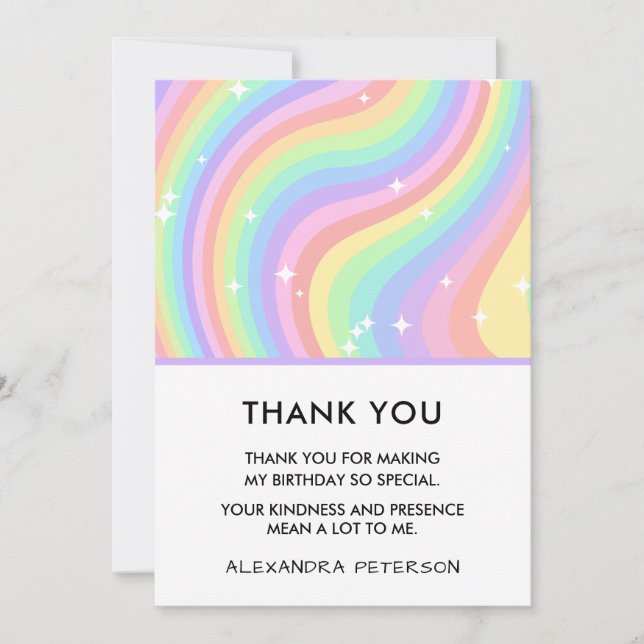 Retro Pastel Rainbow 6th Birthday Stars Thank You Card (Front)