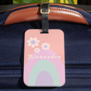 Retro Pastel Rainbow Floral Custom Luggage Tag