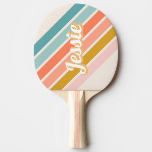 Retro Pastel Rainbow Personalised Name Ping Pong Paddle