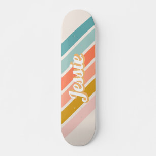 Retro Pastel Rainbow Personalised Name Skateboard