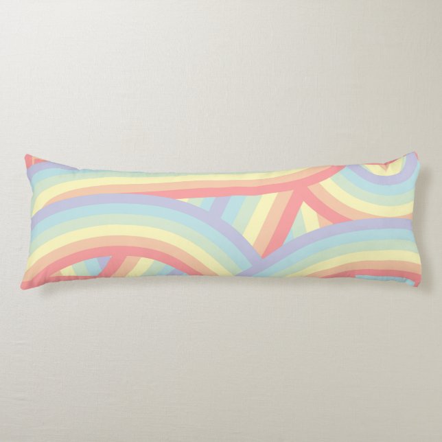 Retro Pastel Rainbow Stripes Pattern Body Cushion (Front)