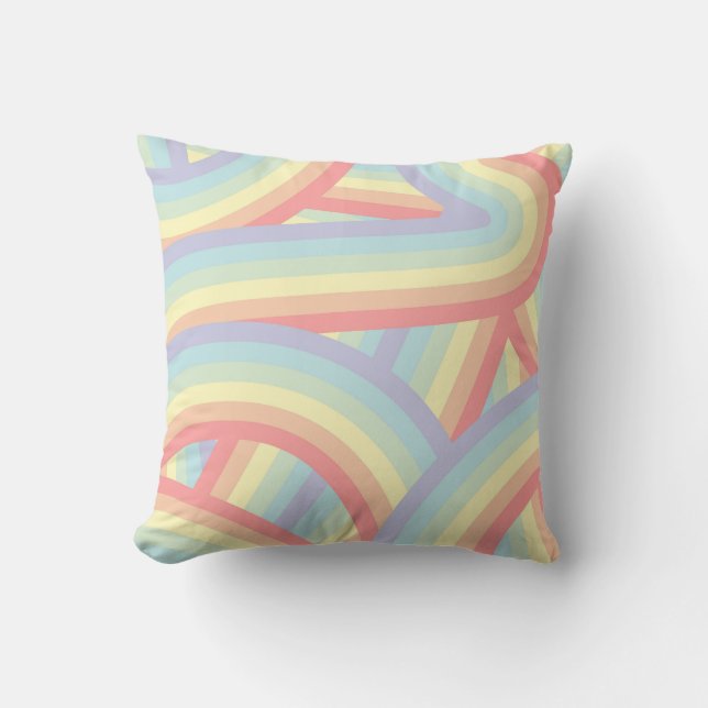 Retro Pastel Rainbow Stripes Pattern Cushion (Front)