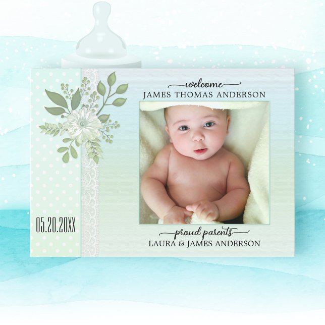 Retro Pastel Script Baby Photo Birth Announcement (Creator Uploaded)