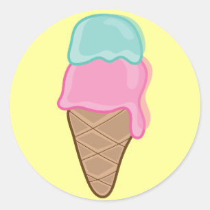 Retro Pastel Strawberry Mint Summer Ice-Cream Cone Classic Round Sticker