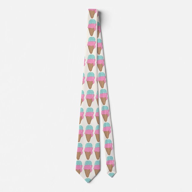 Retro Pastel Strawberry Mint Summer Ice-Cream Cone Tie (Front)