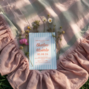 Retro Pastel Striped Wedding Invitation 
