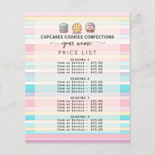 Retro Pastel stripes Sweet Bakery Price List Menu
