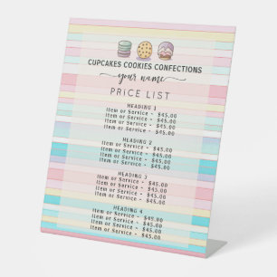 Retro Pastel stripes Sweet Bakery Price List Menu Pedestal Sign