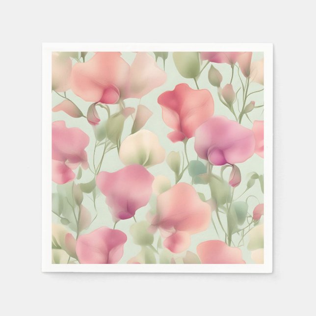 Retro Pastel Sweet Pea Pattern Napkin (Front)