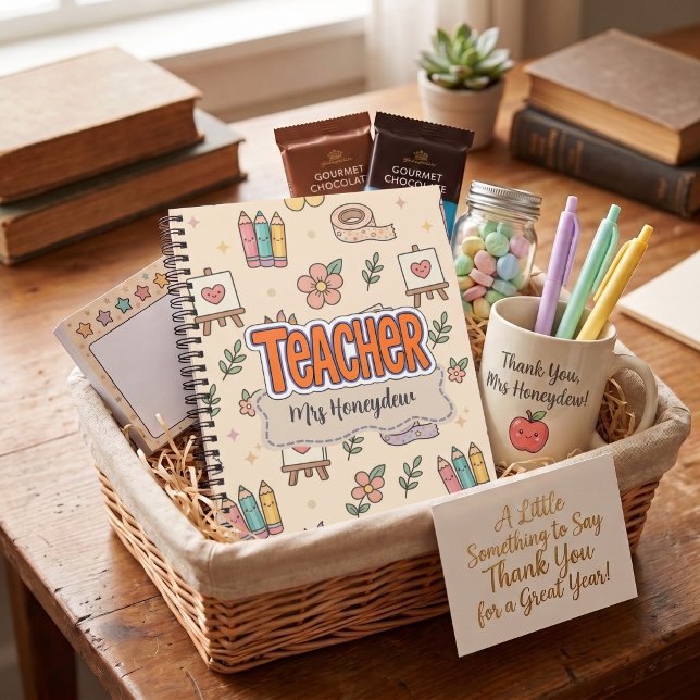 Retro Pastel Teacher School Supplies Pattern  Notebook (Creator Uploaded)