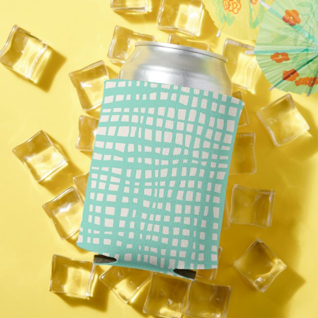 Retro pastel turquoise grid pattern can cooler (In Situ Summer)