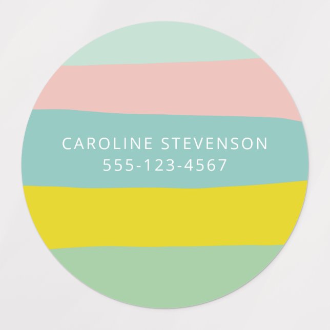  Retro Pastel Wavy Stripe Custom Name Contact Info (Design 1)