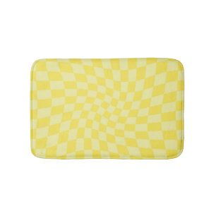 Retro Pastel Yellow Checks Warped Checkerboard   Bath Mat