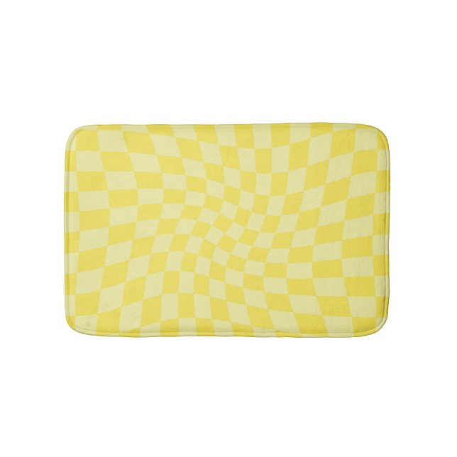 Retro Pastel Yellow Checks Warped Chequerboard   Bath Mat (Front)
