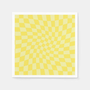 Retro Pastel Yellow Checks Warped Chequerboard Napkin