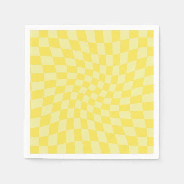 Retro Pastel Yellow Checks Warped Chequerboard    Napkin (Front)