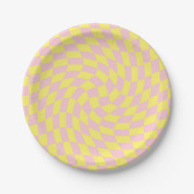 Retro Pastel Yellow Checks Warped Chequerboard
