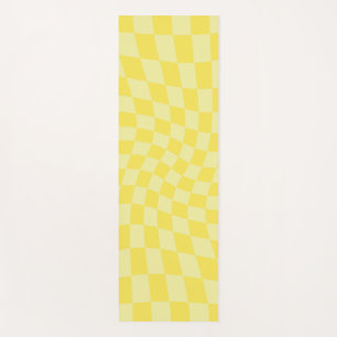 Retro Pastel Yellow Checks Warped Chequerboard Yoga Mat