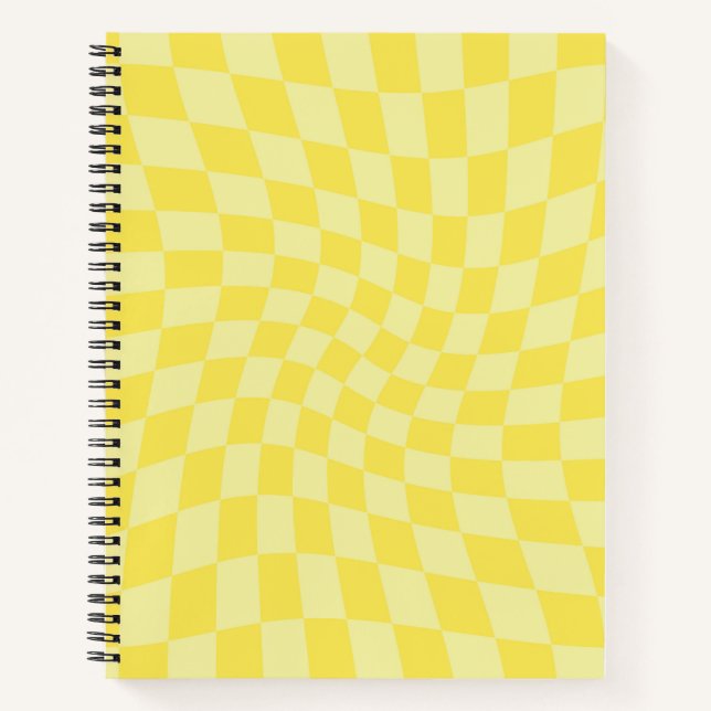 Retro Pastel Yellow Checks Warped Chequered  Notebook (Front)