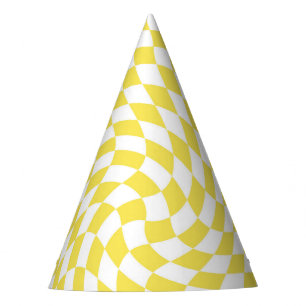 Retro Pastel Yellow & White Chequered Party Hat