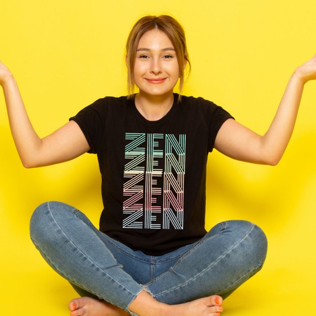 retro pastel ZEN Colourful gradient Yoga black T-Shirt (Creator Uploaded)