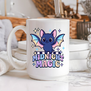 Retro Pastelcore Cute Halloween Bat & Chequerboard Coffee Mug