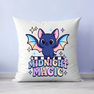 Retro Pastelcore Cute Halloween Bat & Chequerboard Cushion