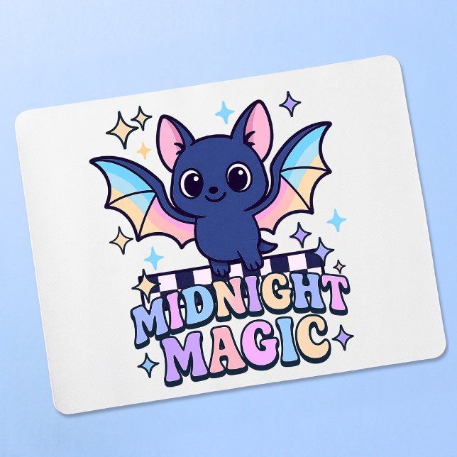 Retro Pastelcore Cute Halloween Bat & Chequerboard Mouse Mat (The midnight magic kawaii bat design shines with retro pastel charm.)