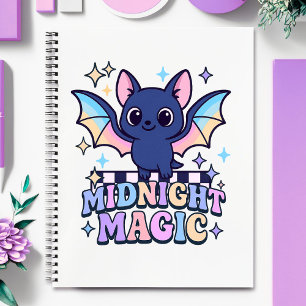 Retro Pastelcore Cute Halloween Bat & Chequerboard Notebook