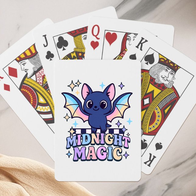 Retro Pastelcore Cute Halloween Bat & Chequerboard Playing Cards (The midnight magic kawaii bat design shines with retro pastel charm.)