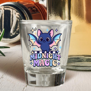 Retro Pastelcore Cute Halloween Bat & Chequerboard Shot Glass
