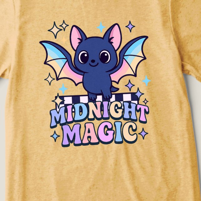 Retro Pastelcore Cute Halloween Bat & Chequerboard Tri-Blend Shirt (The midnight magic kawaii bat design shines with retro pastel charm.)