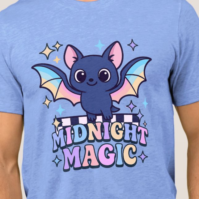 Retro Pastelcore Cute Halloween Bat & Chequerboard Tri-Blend Shirt (The midnight magic kawaii bat design shines with retro pastel charm.)