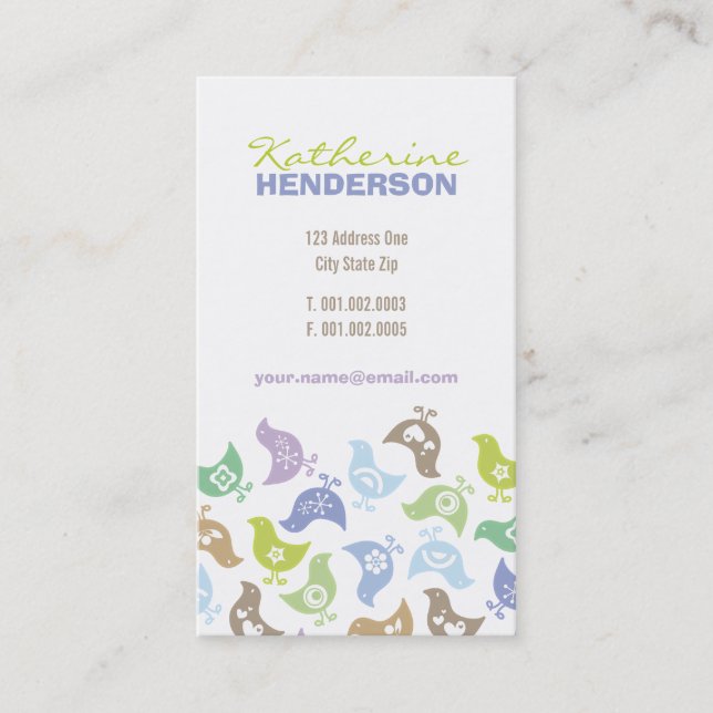 Retro Pastels Blue Purple Chicks Pattern Whimsical Business Card (Front)