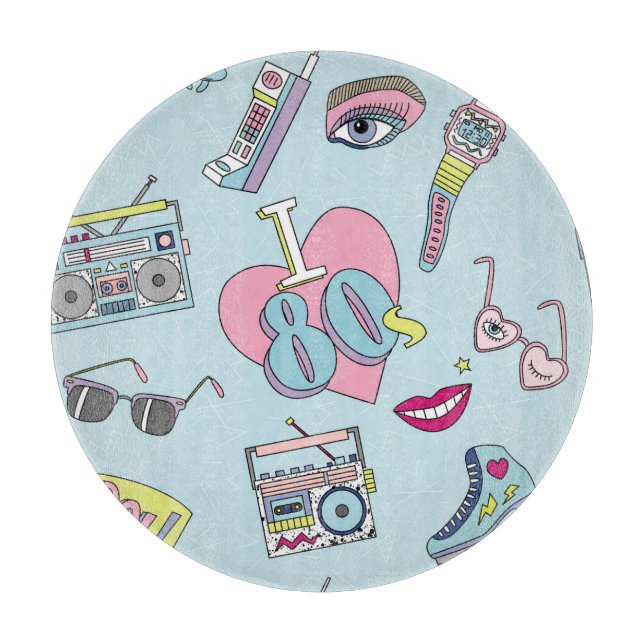Retro patch badges, 80s-90s style pattern. cutting board (Front)