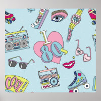 Retro patch badges, 80s-90s style pattern.
