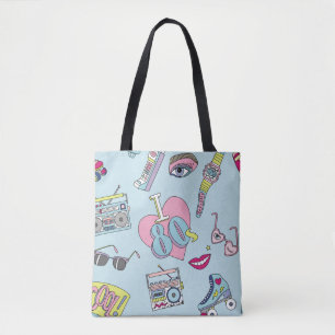 Retro patch badges, 80s-90s style pattern. tote bag