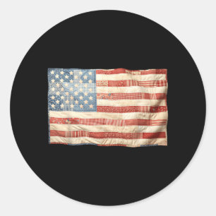 Retro Patchwork Aamerican Flag Patriotic Graphic Classic Round Sticker