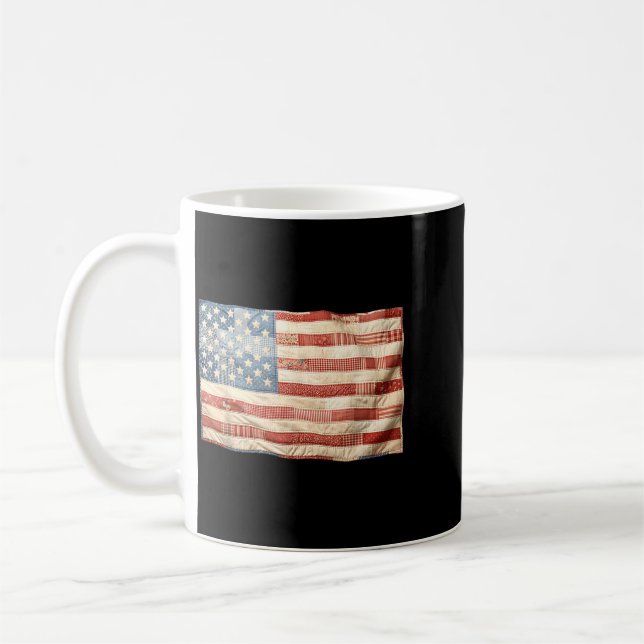 Retro Patchwork Aamerican Flag Patriotic Graphic Coffee Mug (Left)